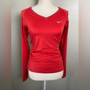 Nike Dri-Fit coral v neck fitted running shirt small